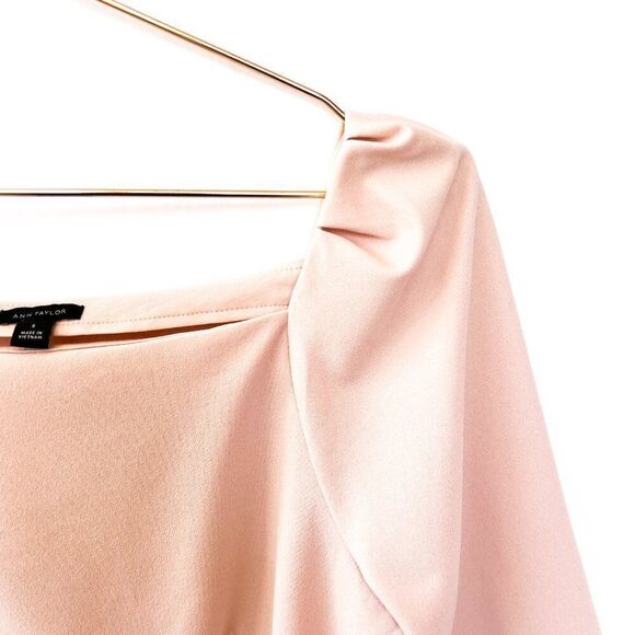 NWT Ann Taylor Blush Pink Puff Quarter Sleeve Square Neck Top Small - Picture 3 of 8